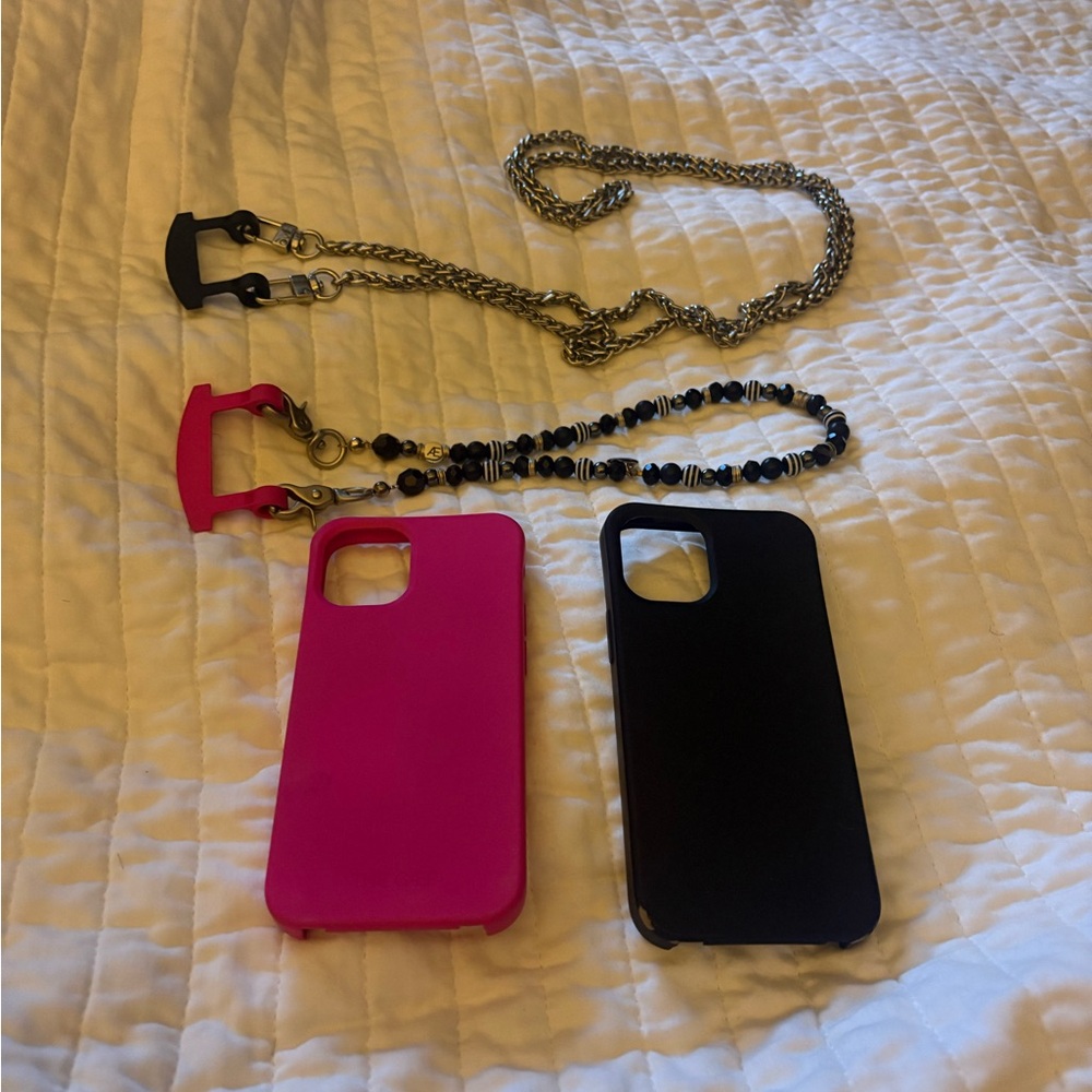 Stylish Pink and Black Phone Cases with Chains